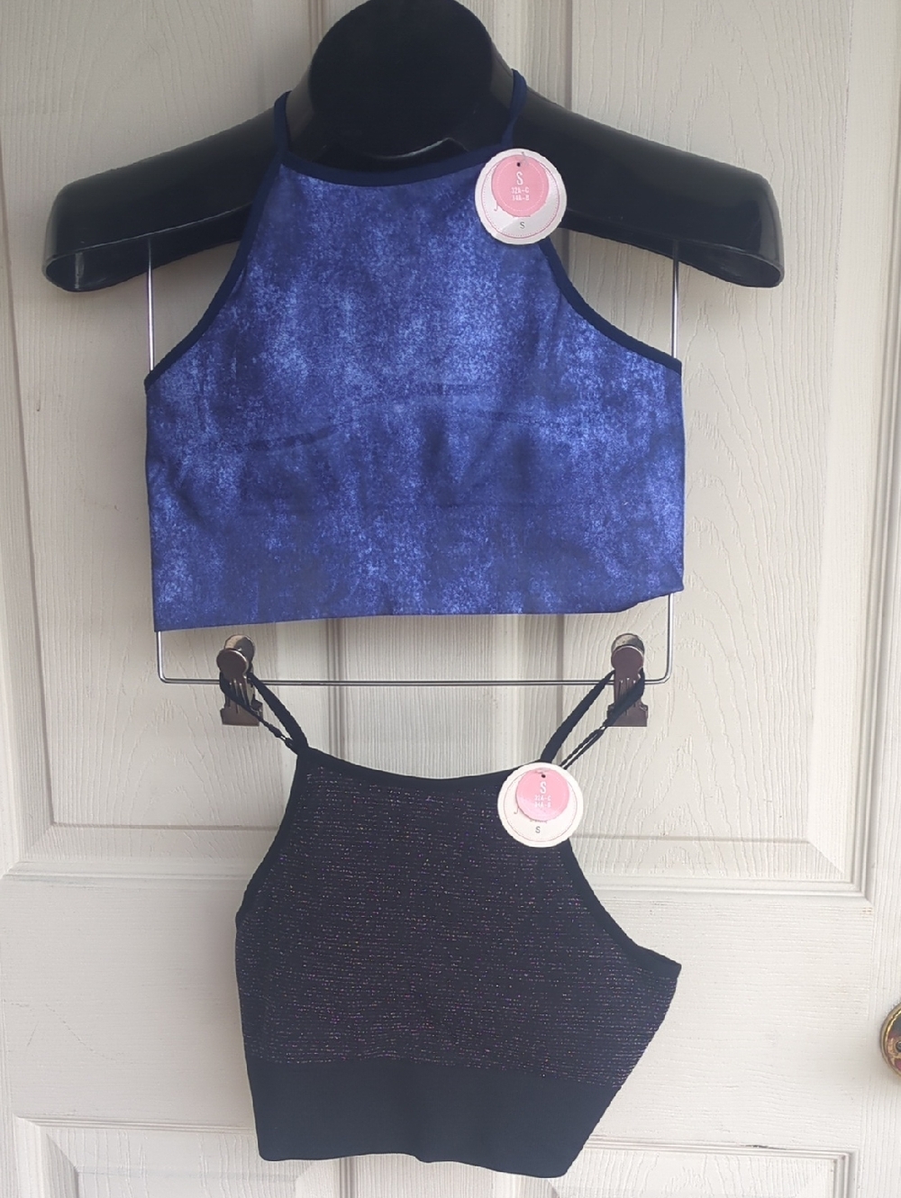 Set of Two Small Cropped Halter Top Brakettes  Blue & Shimmer Black